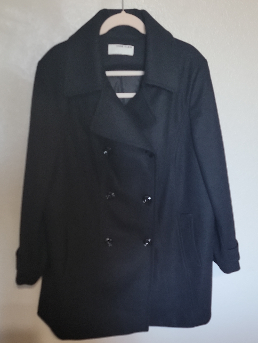 Anne Klein Black Double-Breasted Peacoat